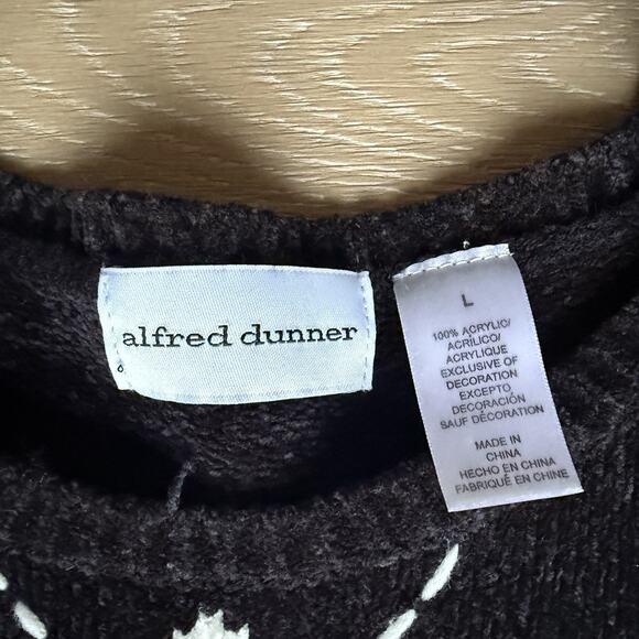 90s Black White Womens Argyle Sweater Large Alfred Dunner Preppy Whimseygoth - Picture 3 of 6